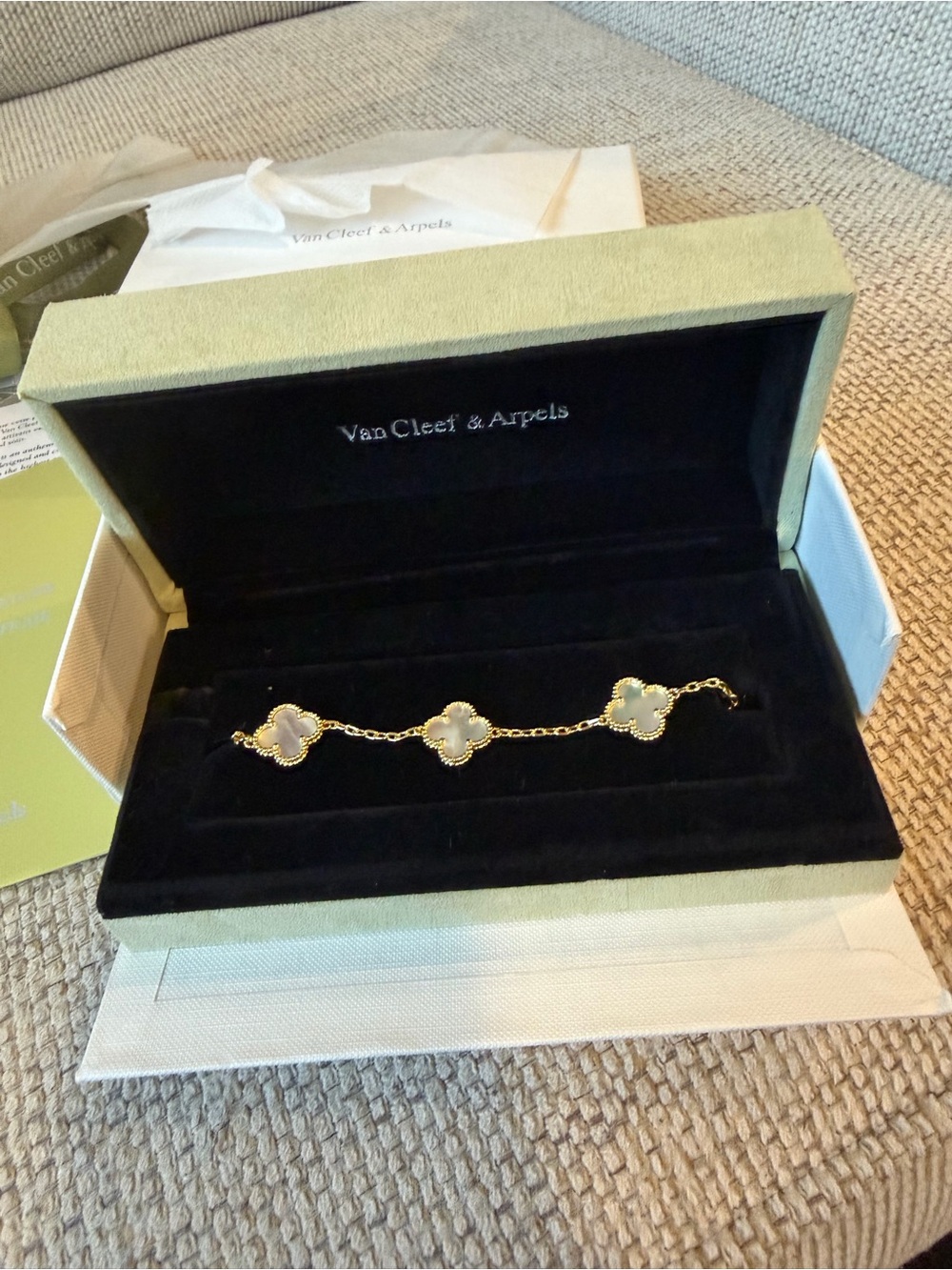 Van Cleef & Arpels Gold Mother-of-Pearl Clover Bracelet